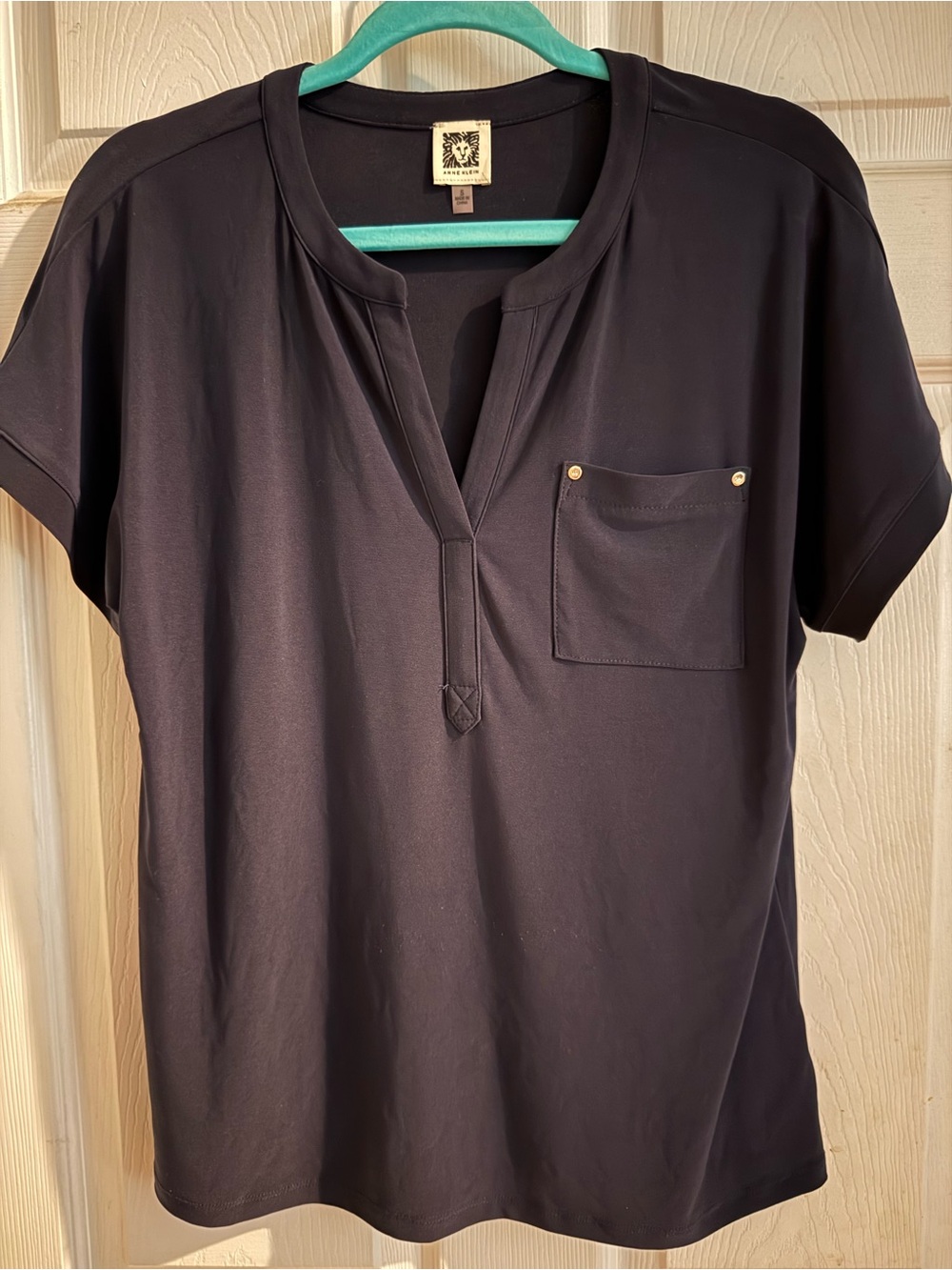 Anne Klein Black Short-Sleeve Pocket Blouse